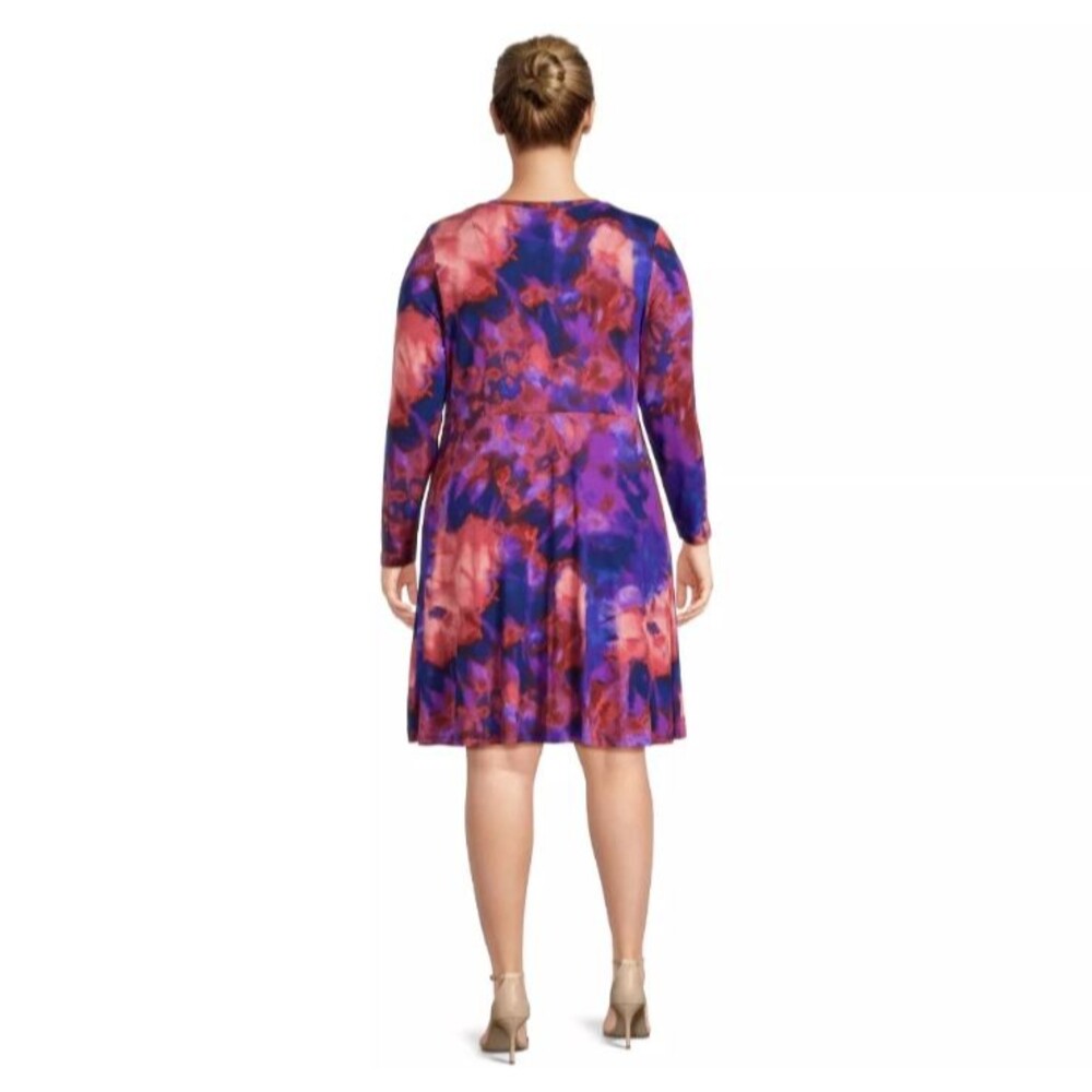 Terra & Sky Woman Knit Swing Dress Size 3X Long Sleeve Purple & Coral Knit - Picture 8 of 10